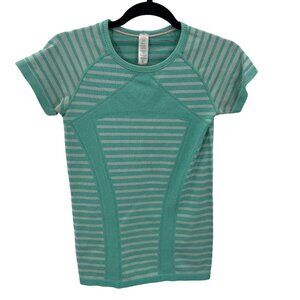Ivivva By Lululemon Mint Green Striped Short Sleeve Shirt Girls Large